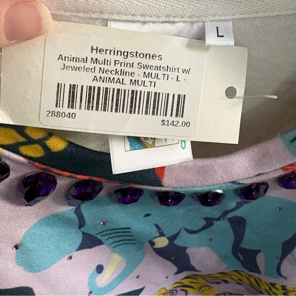 QUEEN OF SPARKLES Multicolor Animal Jungle Print Sweatshirt Gemstones Sparkly L - Picture 15 of 15